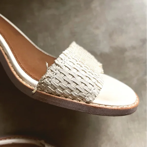 Frye Bianca Woven Back Zip Heeled Sandal Ivory Off White Size 9.5 - Picture 7 of 14